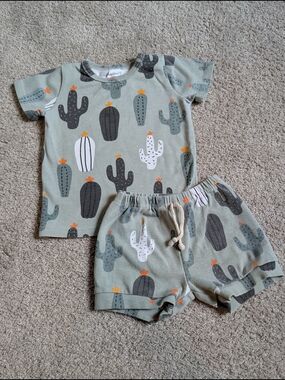 Little One Shop- 2 Piece Outfit- 18-24 Months- Cactus Set - Sage Green